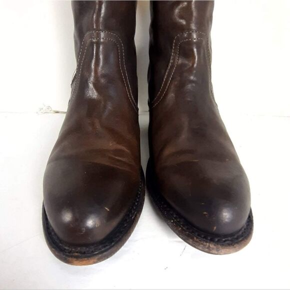 Frye Women's Leslie size 7,5 B Brown Leather Ankle Side Zip Booties Boots - Picture 4 of 15